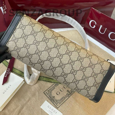 Gucci Padlock Shoulder Bag Beige Black Gold Hardware Women's Fashion