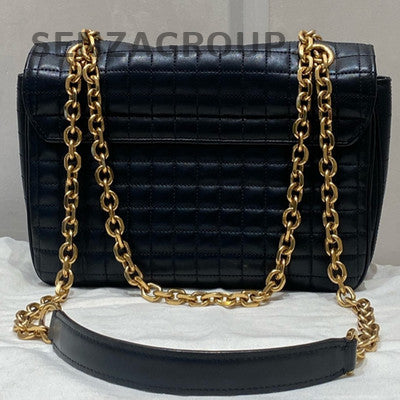Celine Black Quilted C Bag with Gold Chain Strap - Women's Fashion