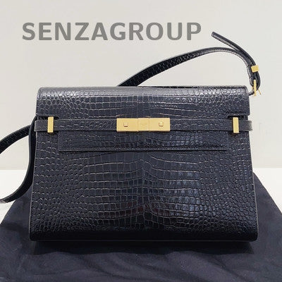 Saint Laurent Manhattan Medium Black Gold Leather Shoulder Bag Classic Women