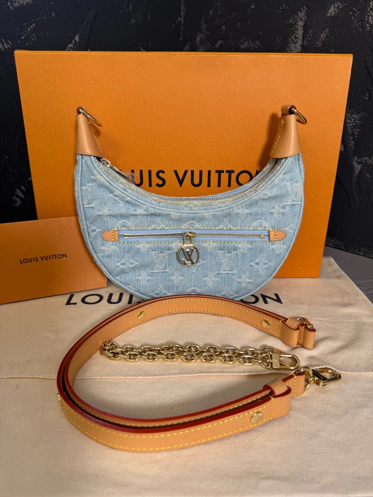 Louis Vuitton Denim Loop Moon Shoulder Bag For Women Light Blue