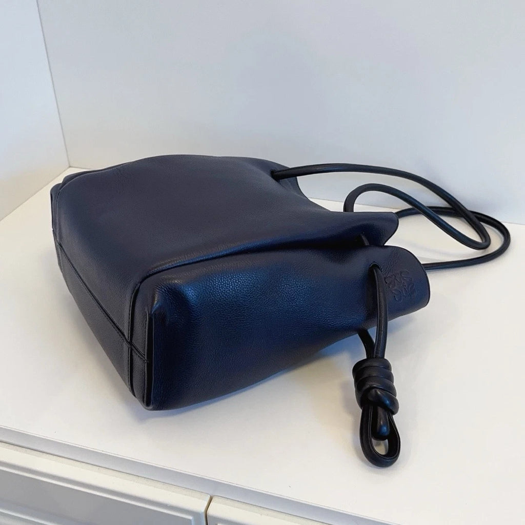 Authentic Loewe Flamenco Knot Navy Blue Drawstring Tote Shoulder Crossbody Bag