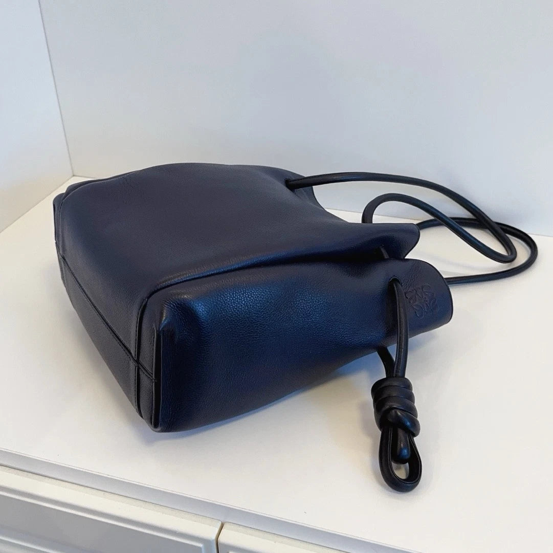 Authentic Loewe Flamenco Knot Navy Blue Drawstring Tote Shoulder Crossbody Bag