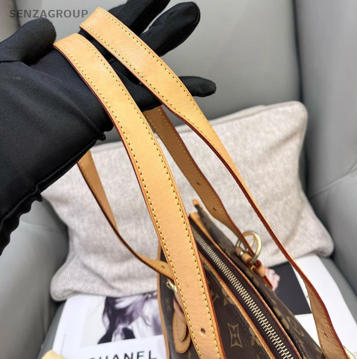 Louis Vuitton Monogram Tote Shoulder Bag Brown Gold Women Classic