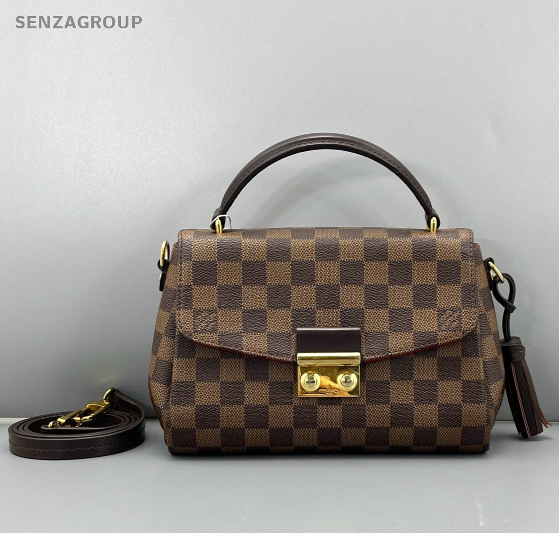 Louis Vuitton Tassel Damier Ebene Top Handle Bag Crossbody Brown Gold Women