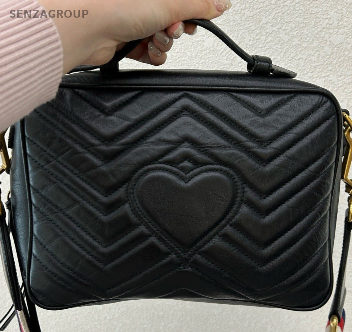 Gucci Marmont 2Way Shoulder Bag Crossbody Black Gold Women Classic