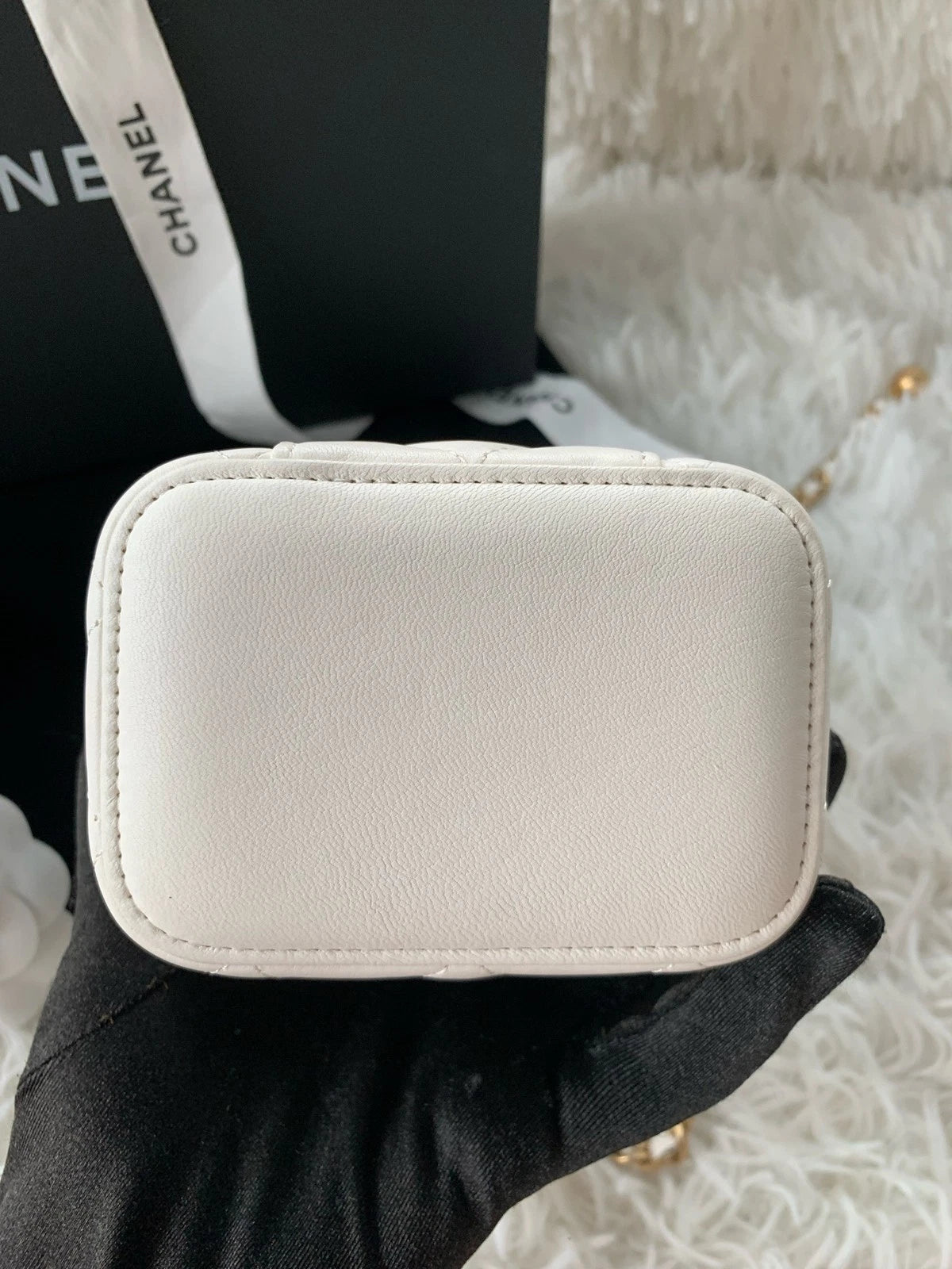 CHANEL White Lambskin Gold Ball Mini Box Crossbody Bag For Women