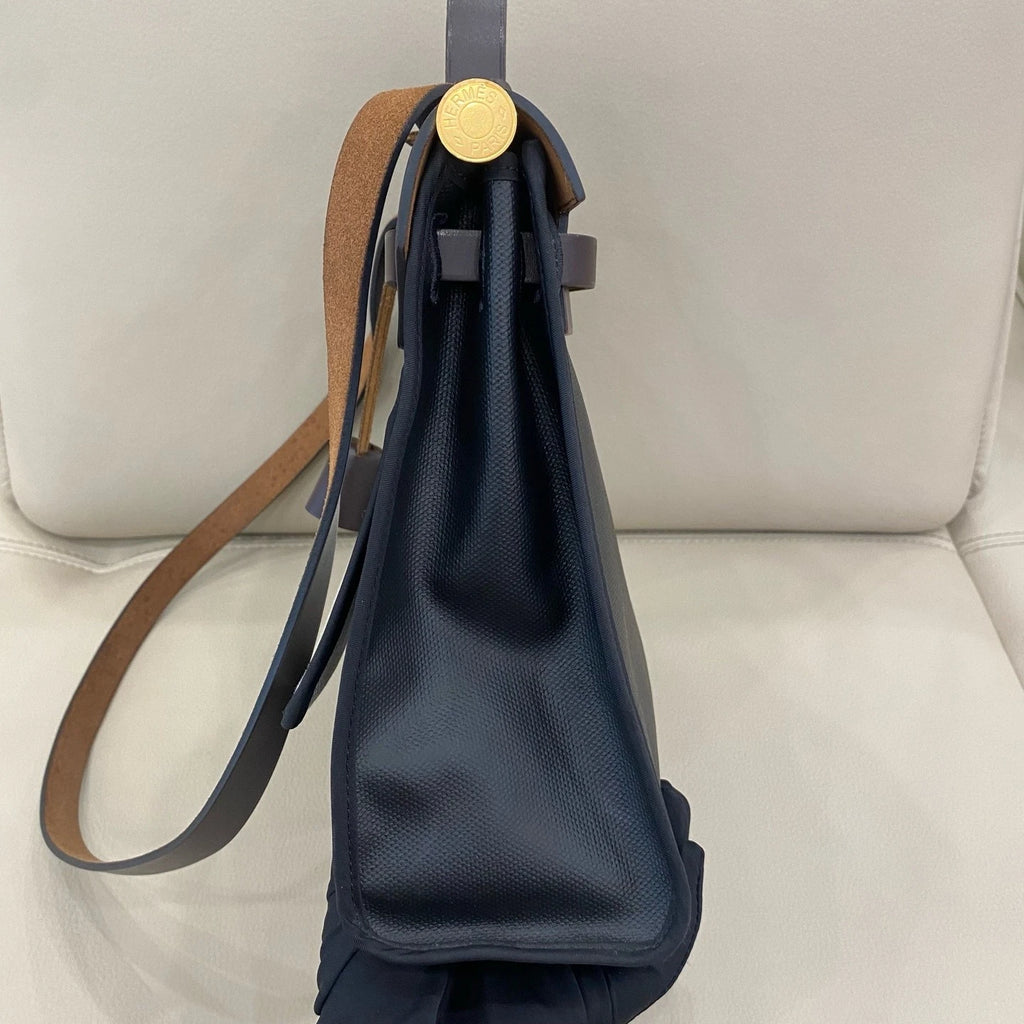 Hermes Herbag31 Women Canvas Tote Handbag Black Brown