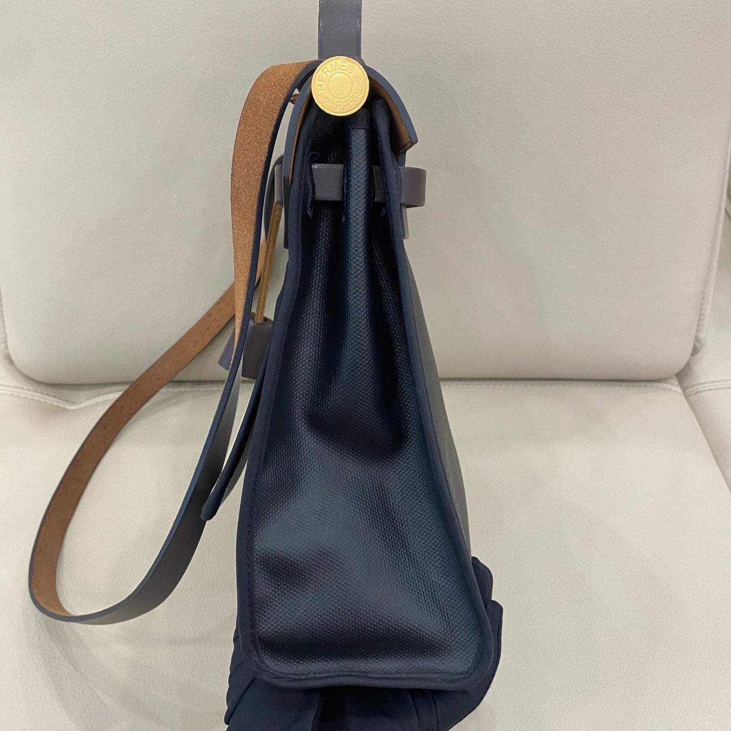 Hermes Herbag31 Women Canvas Tote Handbag Black Brown