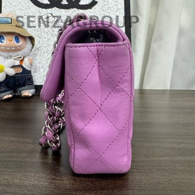 Chanel Classic Flap Lamb Leather Purple Silver Chain Shoulder Crossbody Bag
