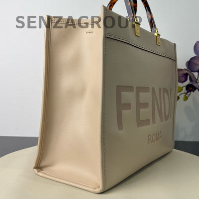 Fendi Sunshine Tote Bag Beige Gold Hardware Classic Women's Handbag