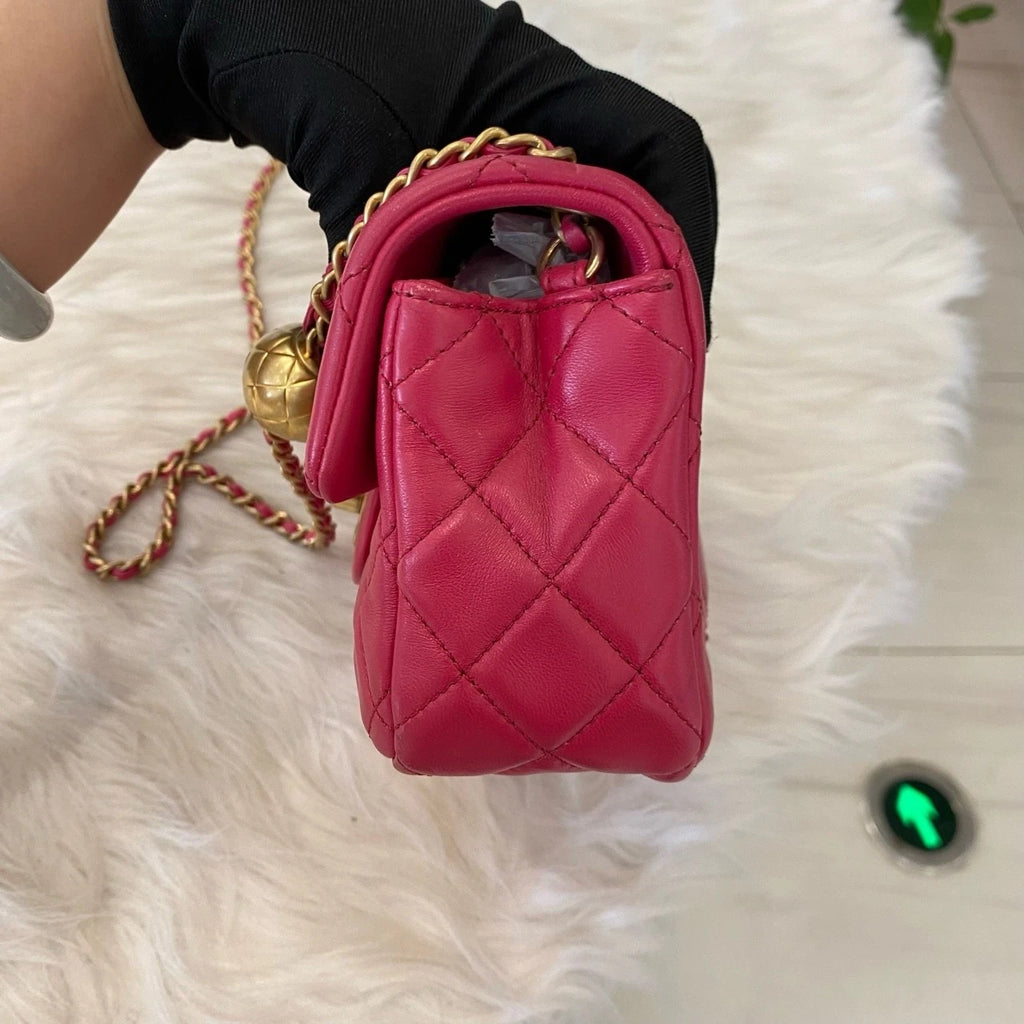 Chanel Gold Ball Mini Classic Flap Bag Pink Gold Chain Shoulder Crossbody