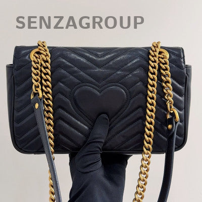Gucci GG Marmont Medium Chain Shoulder Bag Black Gold Women's