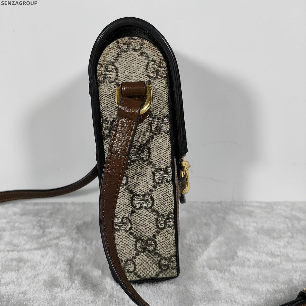 Gucci Horsebit 1955 GG Supreme Brown Shoulder Bag Gold Hardware Women