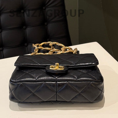 Chanel 22S Quilted Black Gold Chain Shoulder Bag Women Classic