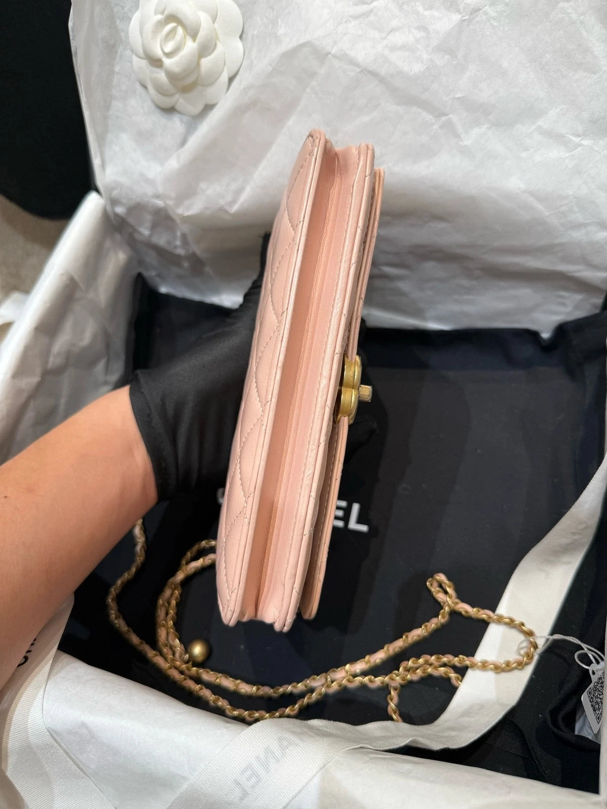 New CHANEL Sakura Pink Leather WOC Crossbody Bag For Women
