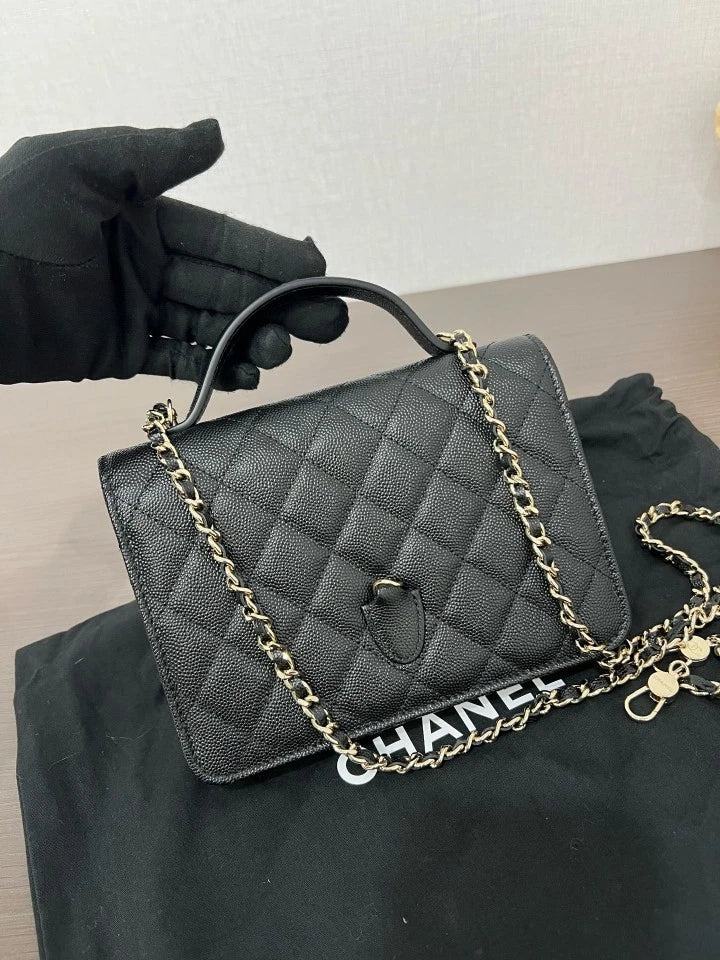 CHANEL 25C Black Gold 3-Way Handbag Shoulder Backpack For Women