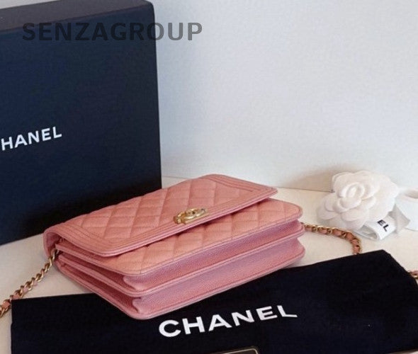 Chanel Leboy WOC Calfskin Chain Shoulder Bag Pink Gold Women Designer