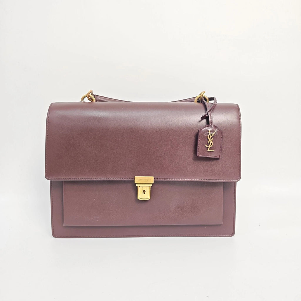 Saint Laurent Leather Burgundy Large College Shoulder Bag For Women