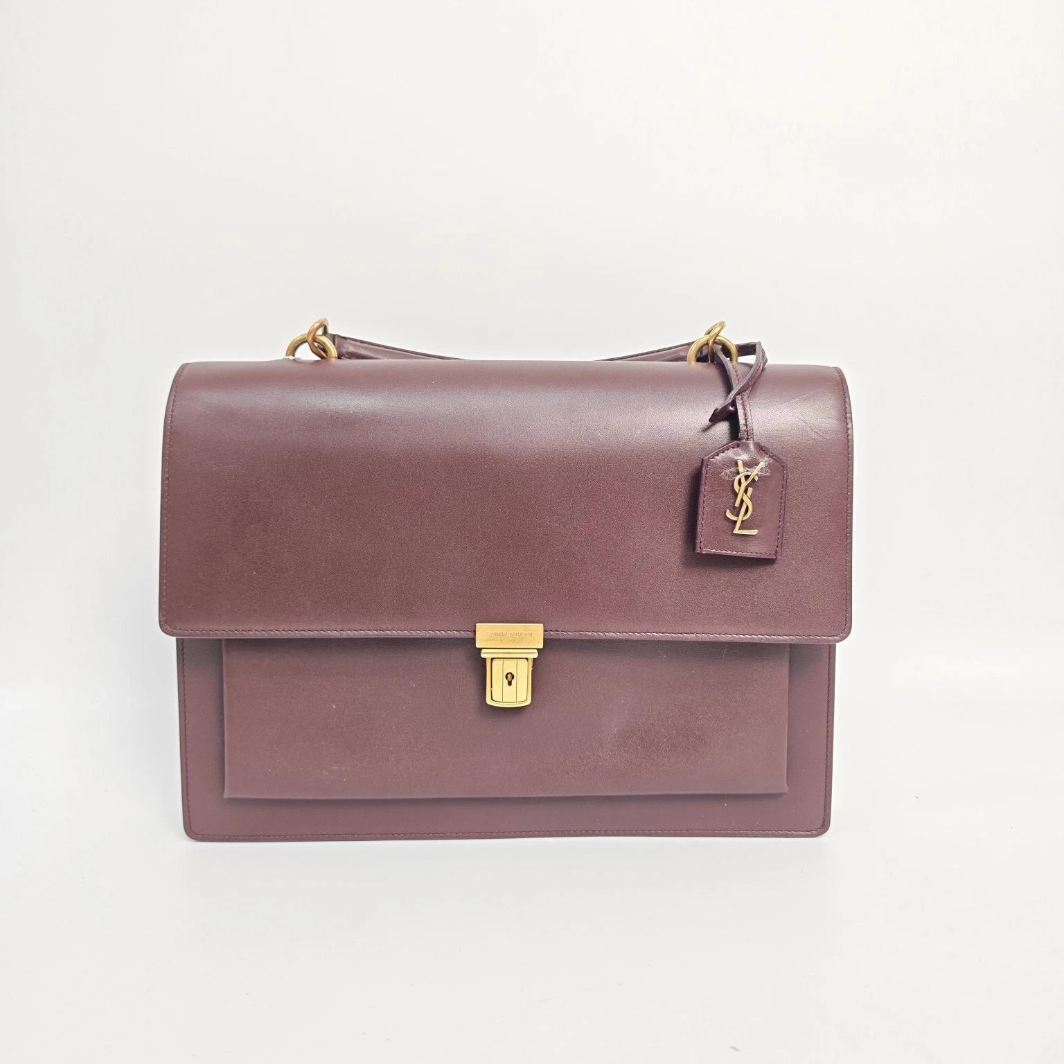 Saint Laurent Leather Burgundy Large College Shoulder Bag For Women
