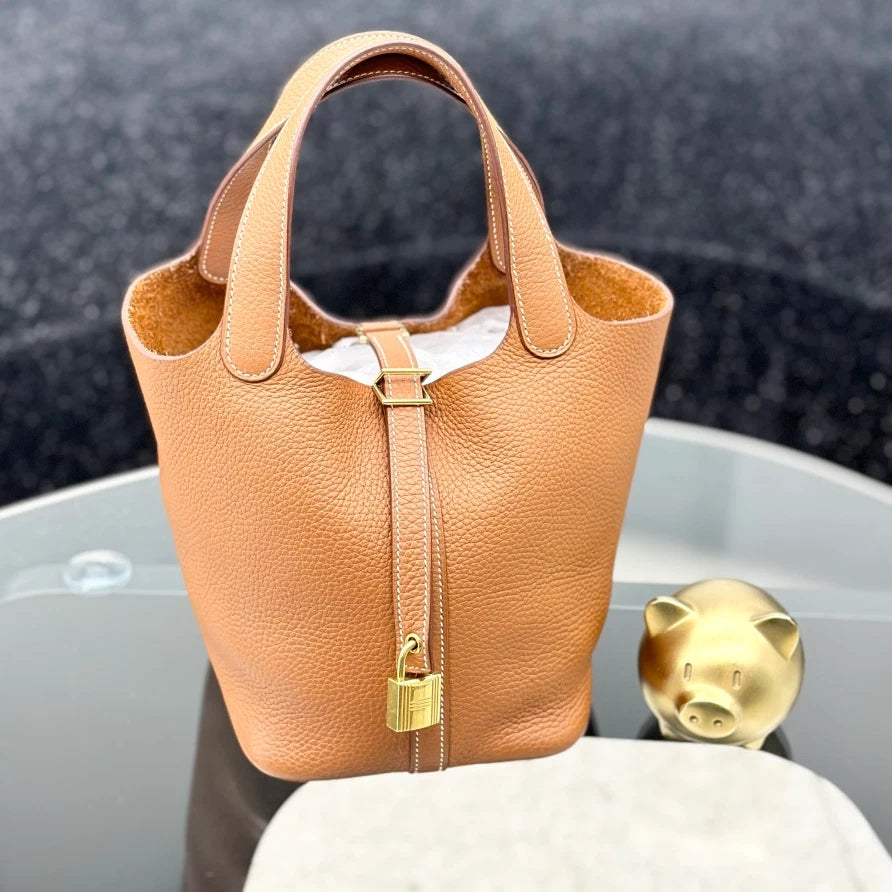 Hermes Picotin 18 Bucket Calfskin Top Handle Bag Brown Gold Hardware Women S