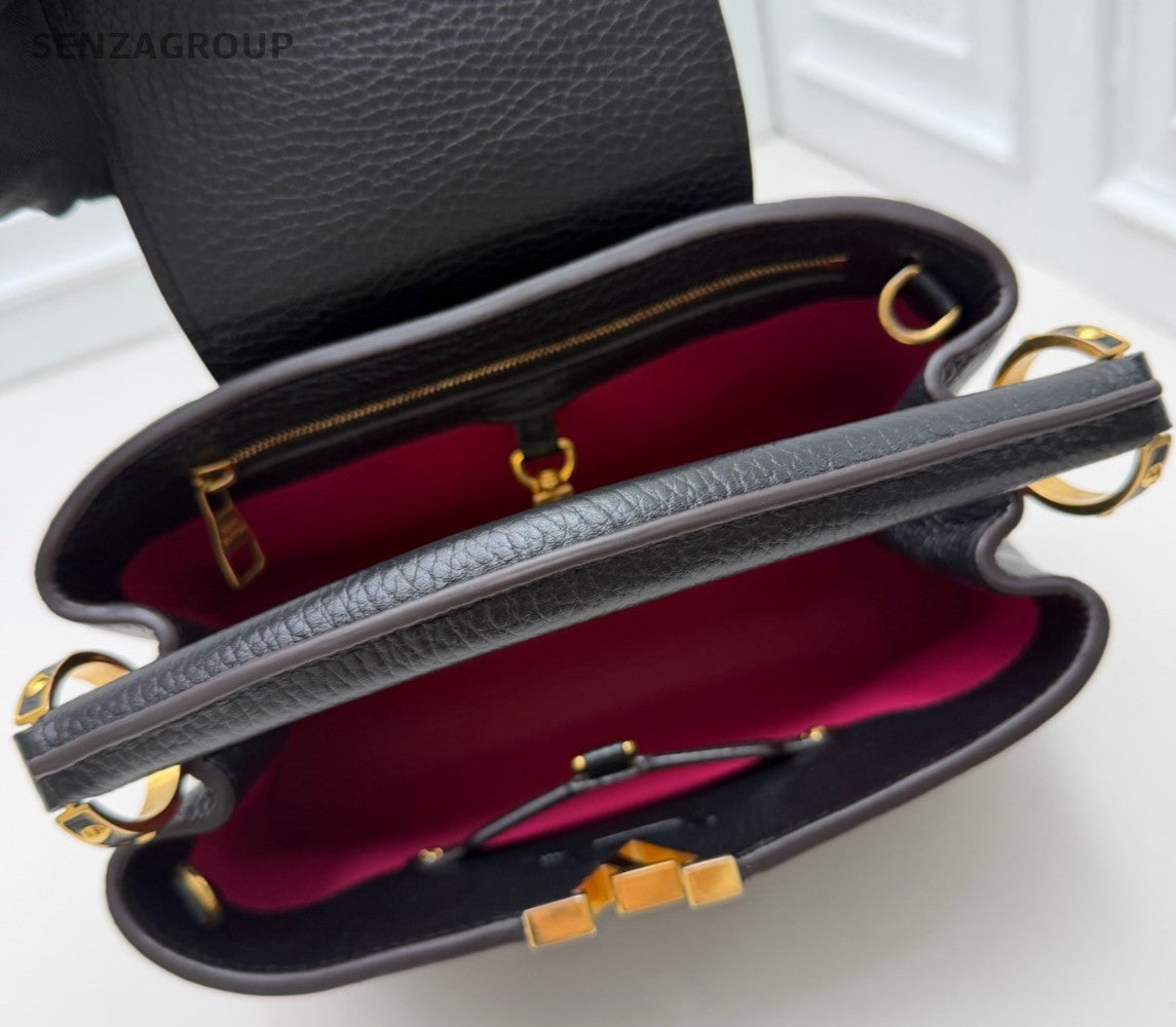 Louis Vuitton Capucines BB Calfskin Top Handle Bag Crossbody Black Gold Women