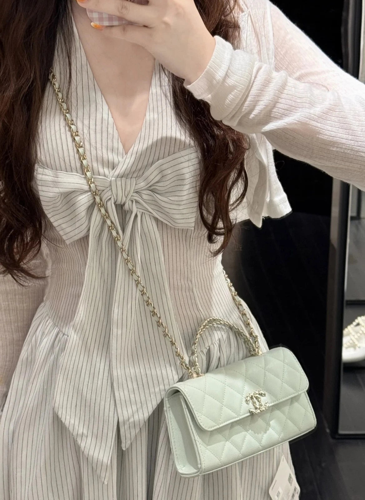 CHANEL Kelly Top Handle Bag Light Green Leather For Women