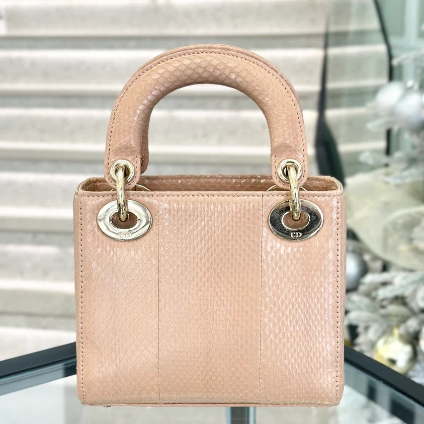 Christian Dior Lady Dior Chain Crossbody Top Handle Bag Pink Gold Women S