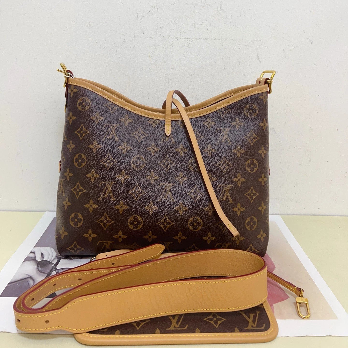 Louis Vuitton Carryall Monogram Brown Gold Shoulder Bag Crossbody Excellent