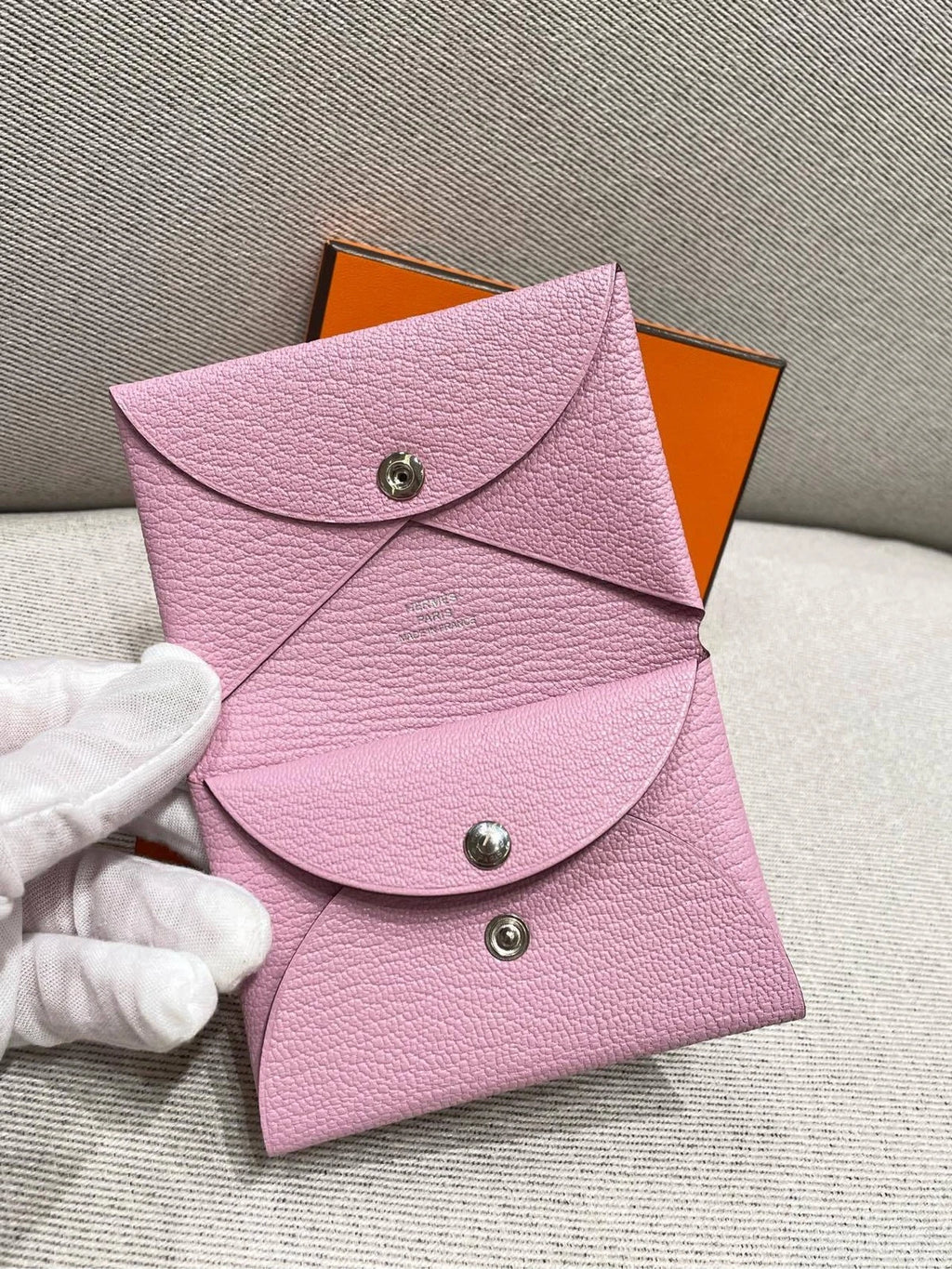Hermes Purple Goat Leather Folded Card Wallet For Women