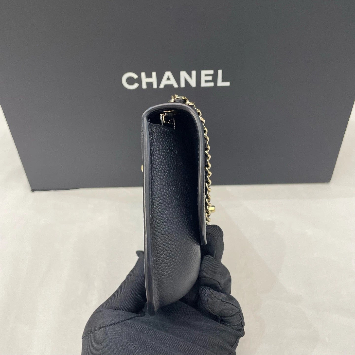 Chanel Caviar Leather Chain Black Shoulder Bag Crossbody Gold Hardware