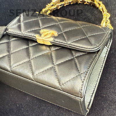 Chanel Black Gold Quilted Chain Shoulder Bag Crossbody Handbag