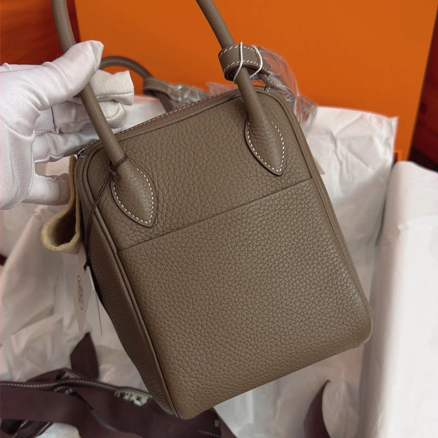 Hermes Lindy26 Top Handle Shoulder Bag Gray Silver Women Classic