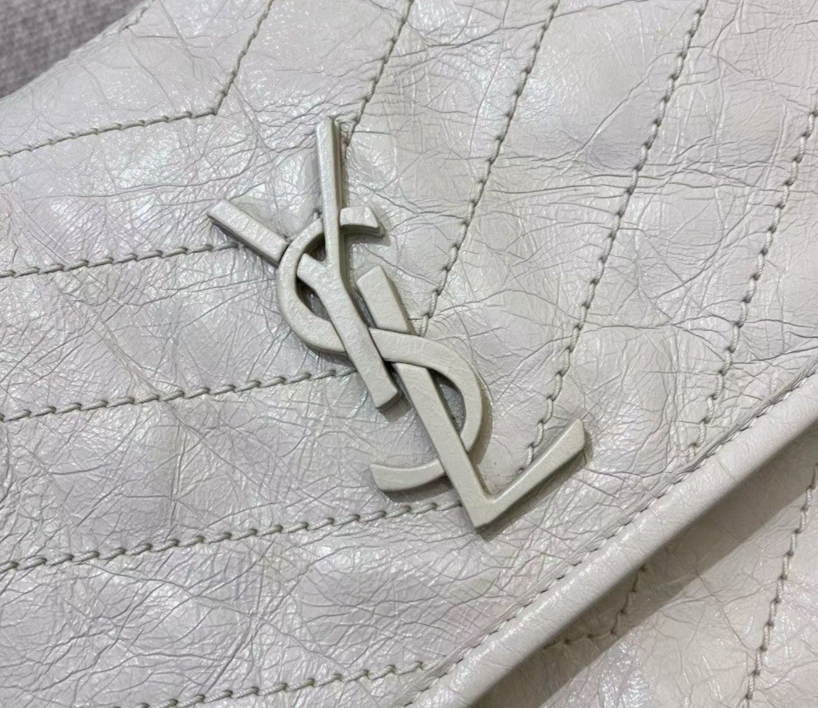 Saint Laurent Niki MM Chain Shoulder Bag White Silver Used Women Classic