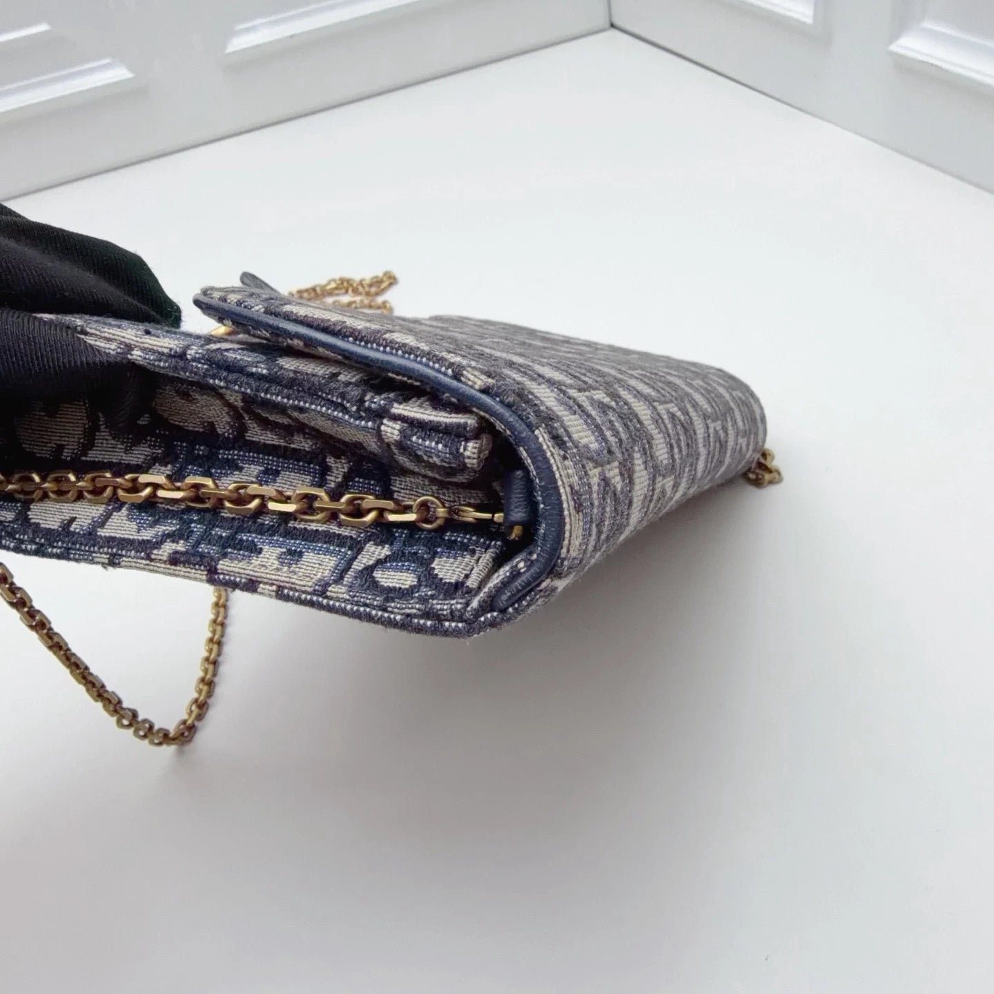 Christian Dior Oblique Canvas WOC Gold Chain Navy Shoulder Bag Crossbody