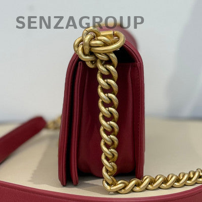 Chanel Le Boy Small Red Gold Chain Shoulder Crossbody Bag Classic Fashion