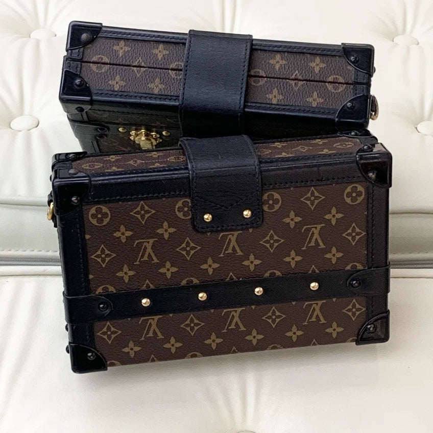 Louis Vuitton Petite Malle Calfskin Monogram Shoulder Crossbody Women Classic