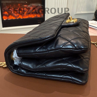 Chanel Classic Flap Black Gold Chain Shoulder Crossbody Bag Quilted