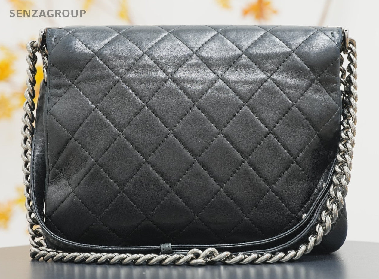 CHANEL Leboy Diamond pattern Chain Shoulder bag Black Silver Women