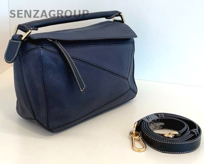 Loewe Puzzle Calfskin Leather Top Handle Shoulder Crossbody Bag Midnight Blue