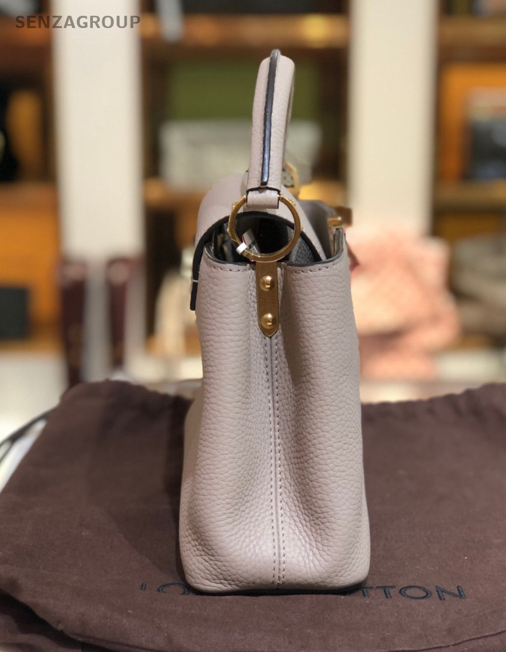Louis Vuitton Capucines BB Top Handle Calfskin 2way Shoulder Handbag Gray Gold