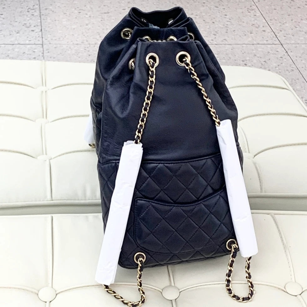 Chanel Backpack Lambskin Chain Navy Gold Hardware Women S