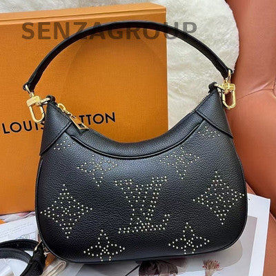 Louis Vuitton Black Leather Zipper Shoulder Crossbody Bag Gold Hardware