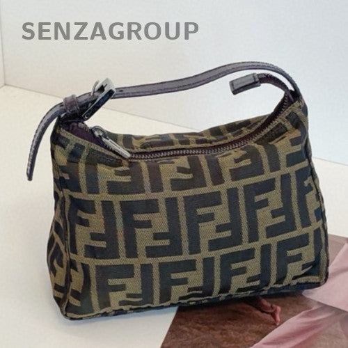 Fendi Hobo Vintage Top Handle Bag Brown Black Used Women Classic Designer