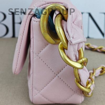 Chanel 24S Light Pink Gold Chain Hobo Shoulder Bag Quilted Pattern
