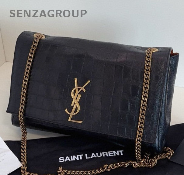 Saint Laurent Kate Chain Shoulder Bag Crossbody Black Gold Women Classic Fashion