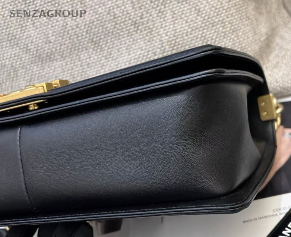 Chanel Leboy GM Lambskin Chain Shoulder Bag Crossbody Black Gold Women Classic