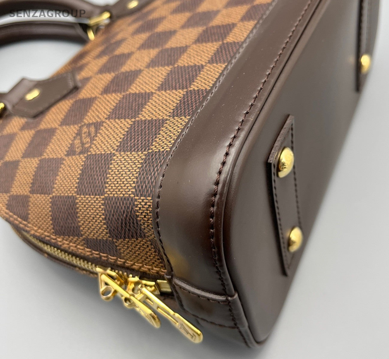 Louis Vuitton Alma BB Damier Top Handle Bag Crossbody Brown Gold Women Classic