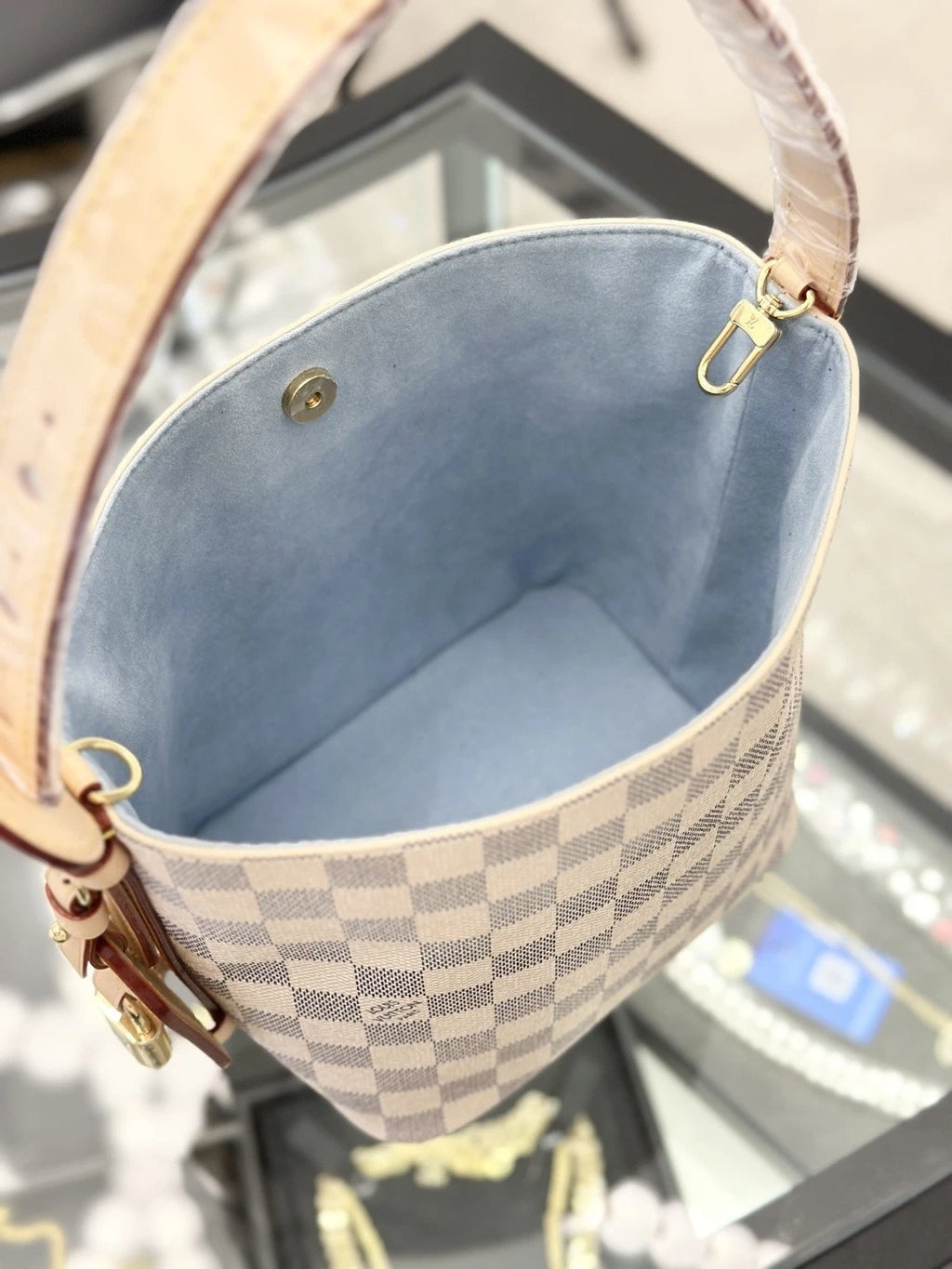 Louis Vuitton Alin BB Damier Azur Top Handle Crossbody Bag White Women S