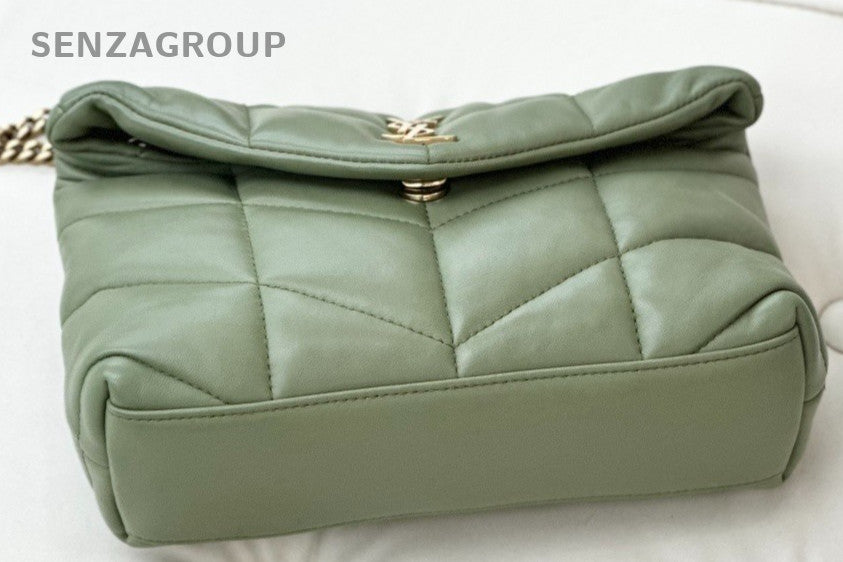 YSL Saint Lauren Puffer PM Quilted Lambskin Shoulder Crossbody Bag Green Women