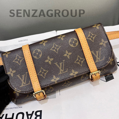 Louis Vuitton Monogram Waist Bag Small Brown Gold Buckle Classic Women